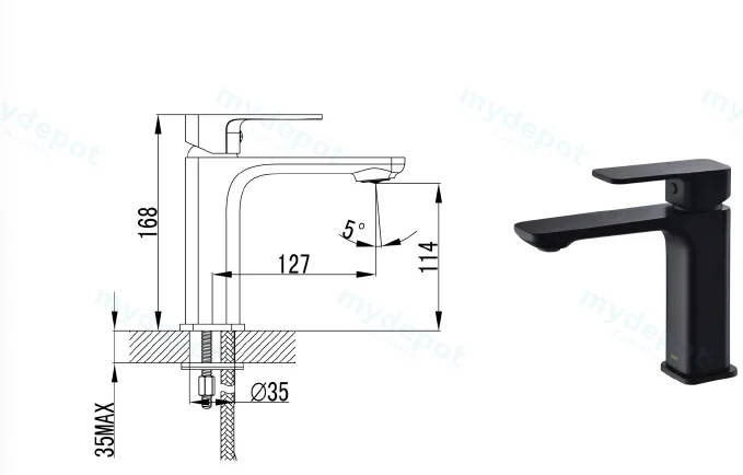 Seto Matt Black Basin Mixer Lead Free view 2