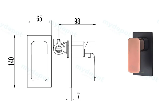 Seto Wall Mixer with Diverter(Black & Rose Gold Handle) view 2