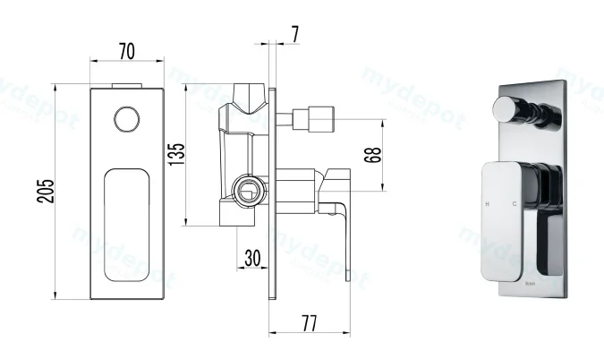 Seto Wall Mixer with Diverter(Chrome) view 2