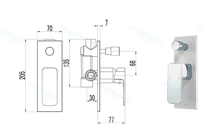 Seto Wall Mixer with Diverter(Chrome & White) view 2