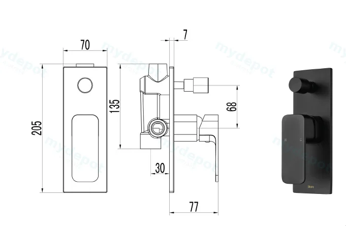 Seto Wall Mixer with Diverter(Matt Black) view 2