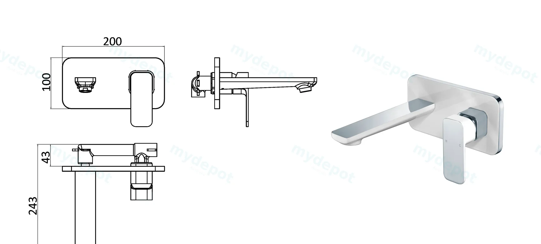 Seto Wall Basin Mixer(Chrome & White) view 2