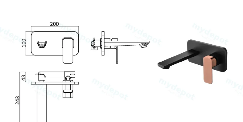 Seto Wall Basin Mixer With Rose Gold Handle Lead Free(Matt Black) view 2