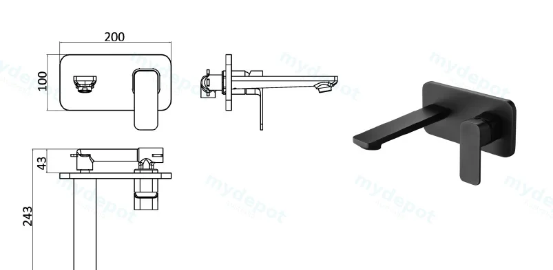 Seto Wall Basin Mixer Lead Free Matt Black view 2