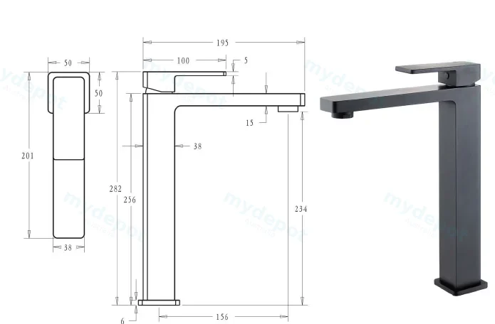Ceram High Rise Basin Mixer(Matt Black) view 2