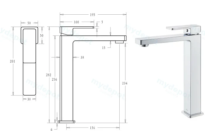 Ceram High Rise Basin Mixer(Chrome) view 2