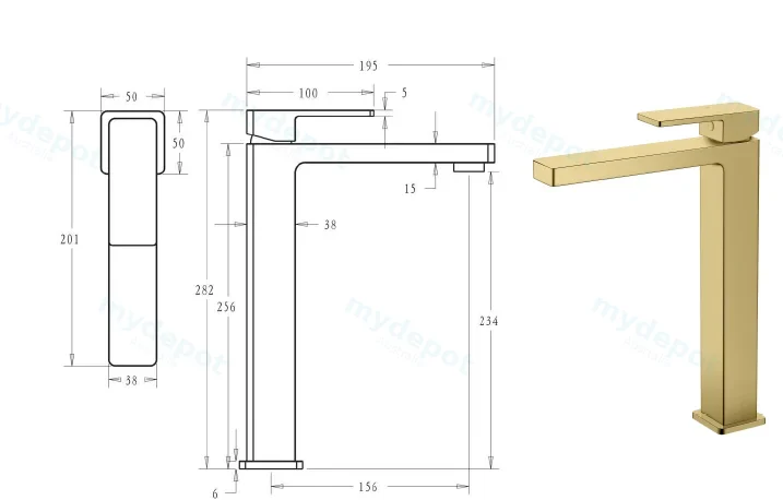 Ceram High Rise Basin Mixer(Brushed Gold) view 2