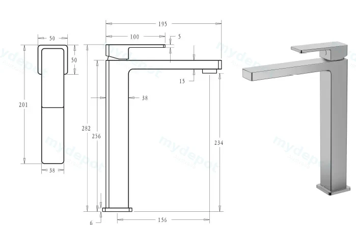 Ceram High Rise Basin Mixer(Brushed Nickel) view 2