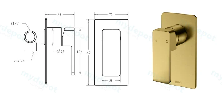 Ceram Wall Mixer(Brushed Gold) view 2