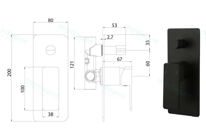 Ceram Wall Mixer with Diverter(Matt Black) view 2