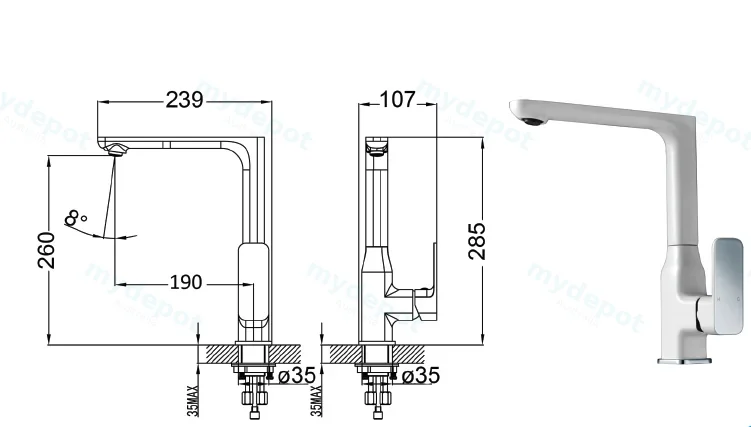 Seto Sink Mixer(Chrome & White) view 2