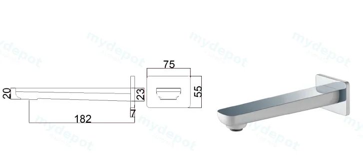 Seto Bath Spout(Chrome & White) view 2