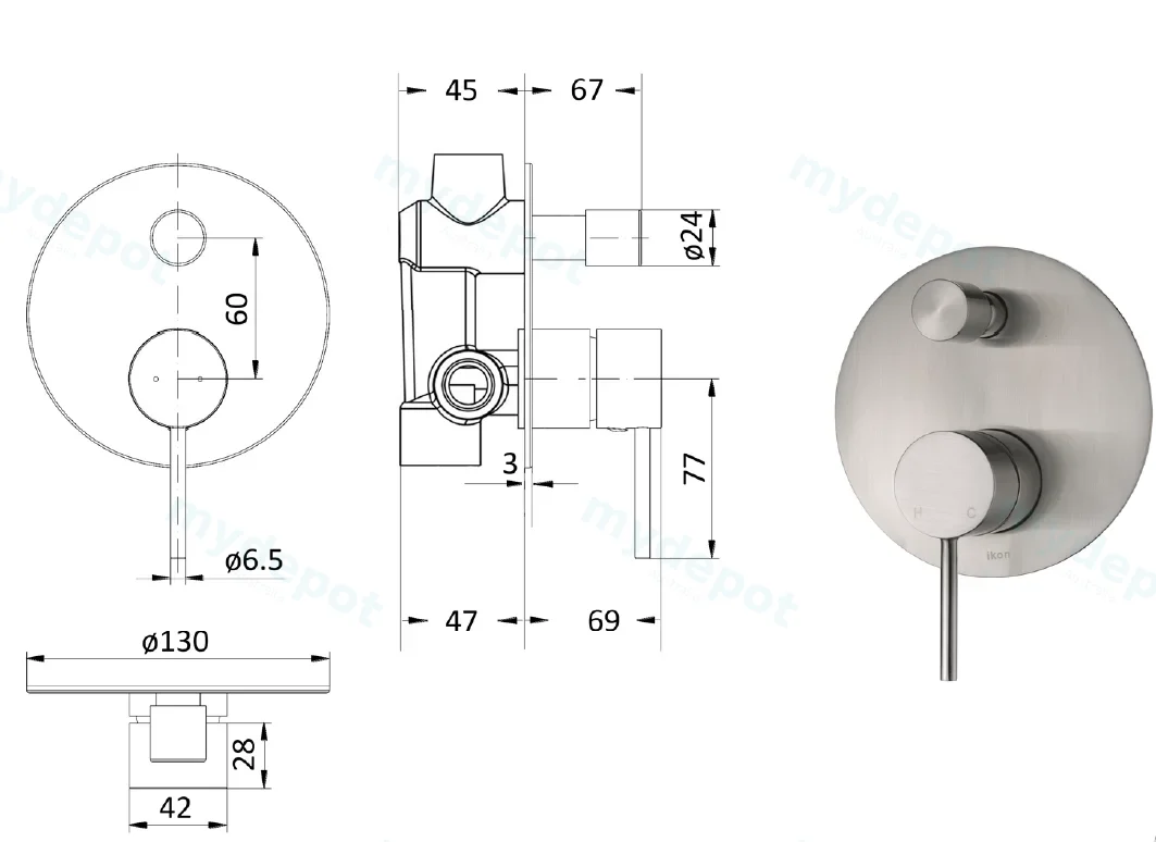 Hali Wall Mixer with Diverter(Brushed Nickel) view 2