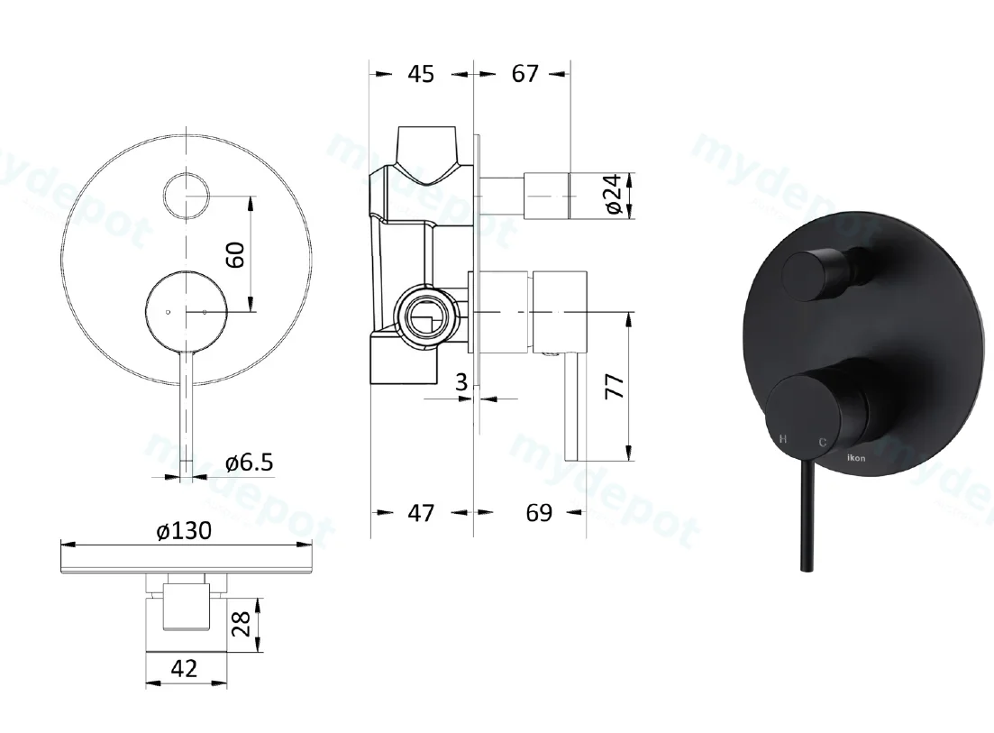 Hali Wall Mixer with Diverter(Matt Black) view 2