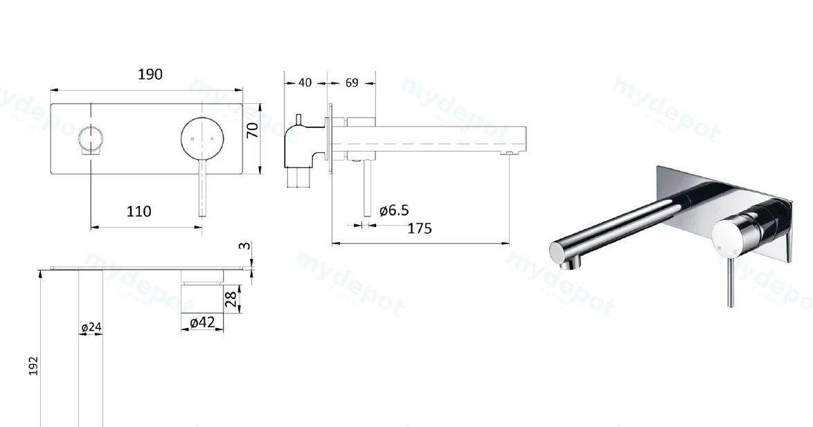 Hali Wall Basin Mixer Lead Free(Chrome) view 2