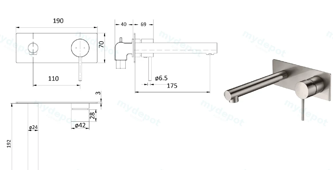 Hali Brushed Nickel Wall Basin Mixer Lead Free view 2