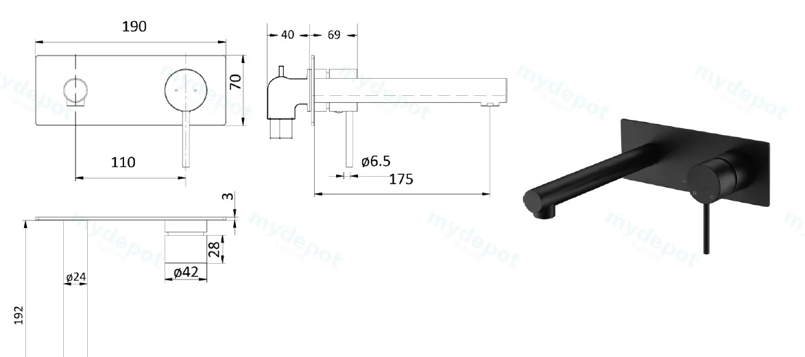 Hali Matt Black Wall Basin Mixer Lead Free view 2
