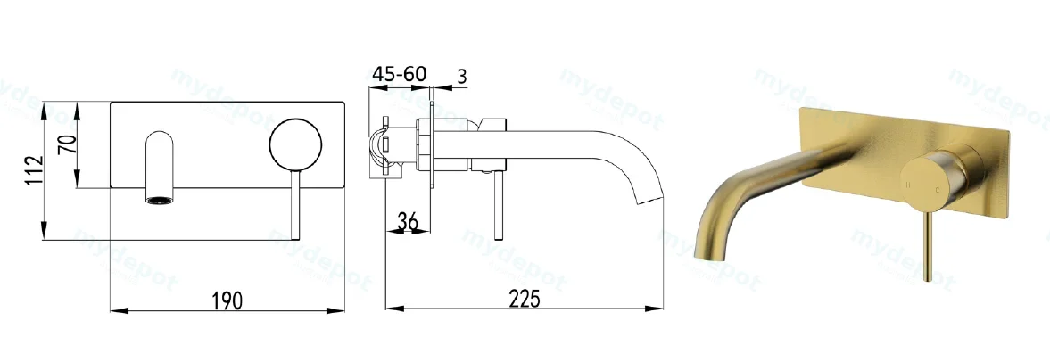 Hali Chrome Wall Basin Mixer With Curved Spout view 2