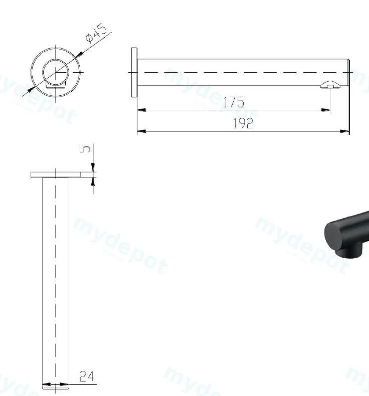 Hali Matt Black Bath Spout Lead Free view 2