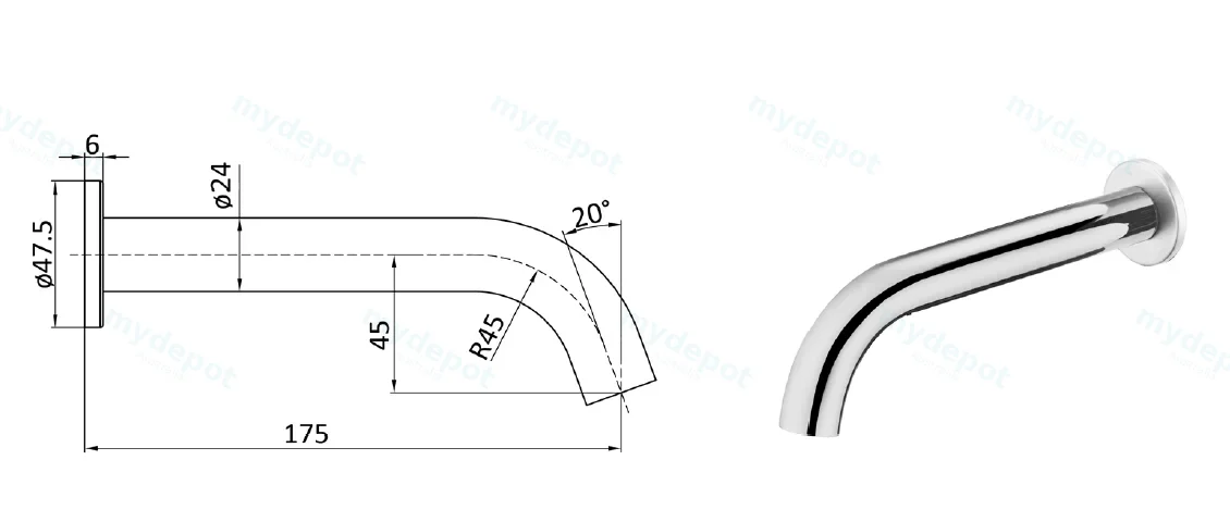 Hali Chrome Curved Bath Spout Lead Free view 2