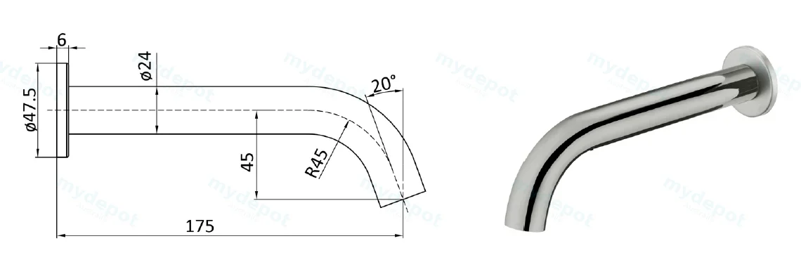 Hali Brushed Nickel Curved Bath Spout Lead Free view 2