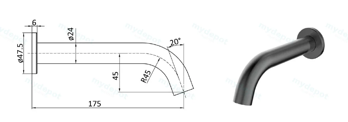 Hali Gunmeta1 Curved Bath Spout Lead Free view 2