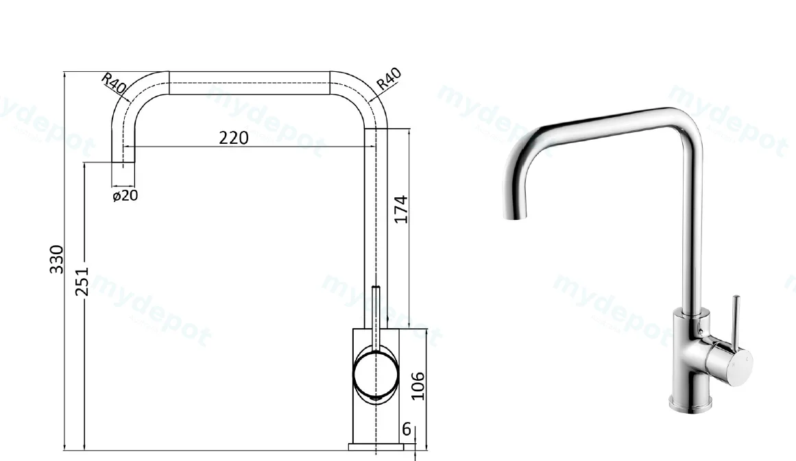 Hali Chrome Square Neck Sink Mixer Lead Free view 2