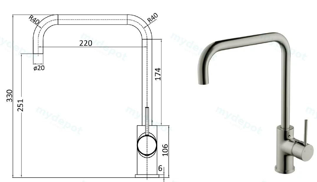 Hali Brushed Nickel Square Neck Sink Mixer Lead Free view 2