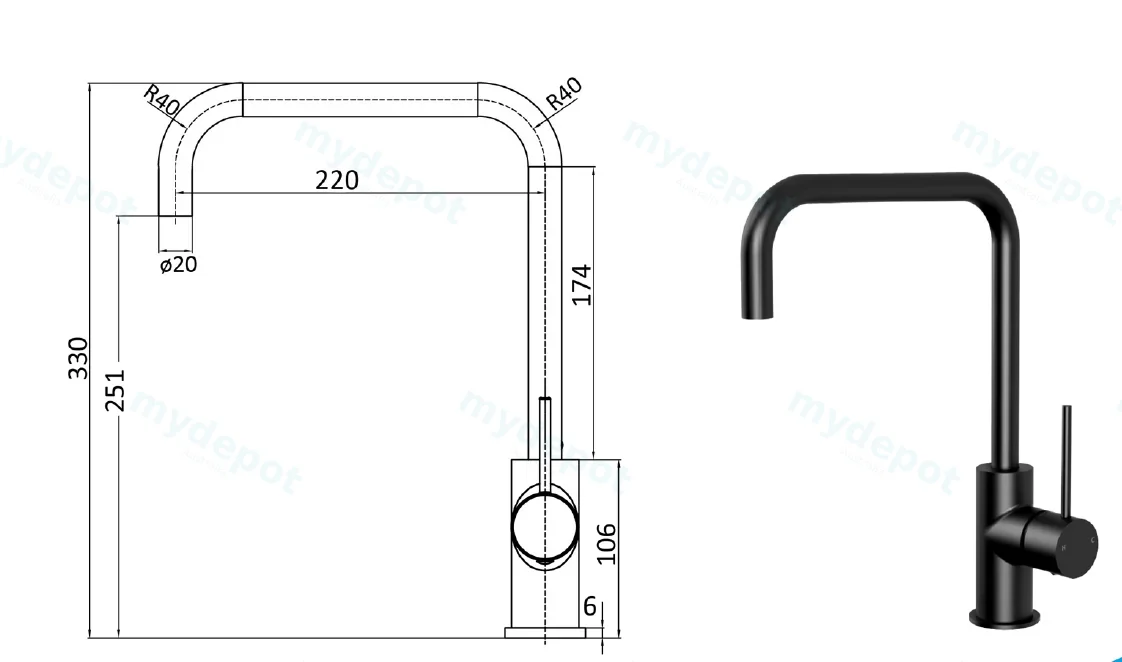 Hali Matt Black Square Neck Sink Mixer Lead Free view 2