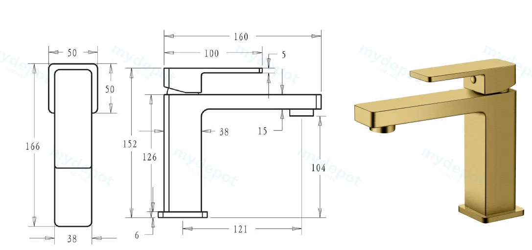 Ceram Basin Mixer(Brushed Gold) view 2