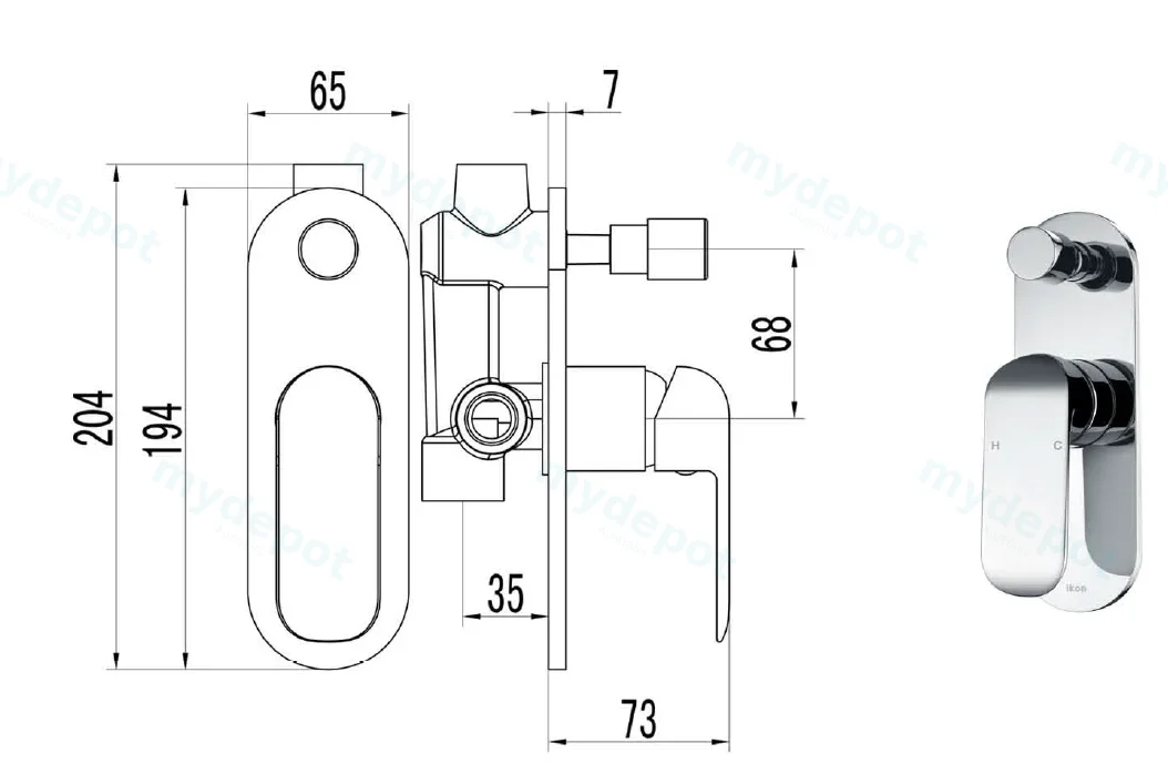 Kara Wall Mixer with Diverter(Chrome) view 2