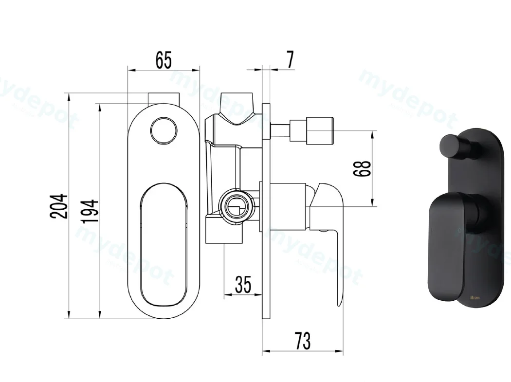 Kara Wall Mixer with Diverter (Matt Black) view 2
