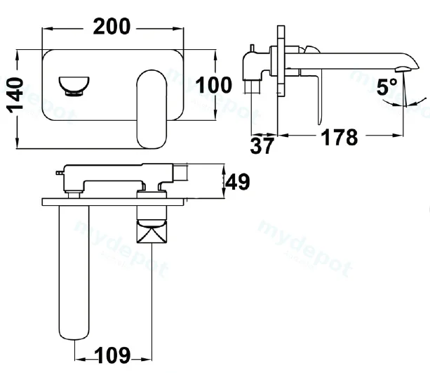 Kara Brushed Gold Wall Basin Mixer Lead Free view 2