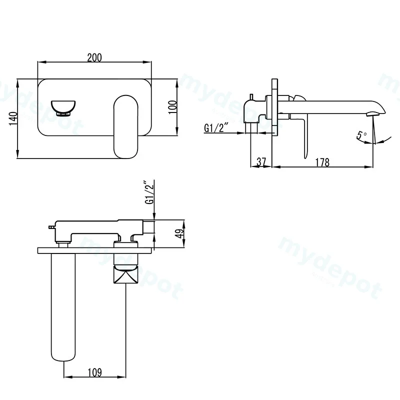 Kara Brushed Nickel Wall Basin Mixer Lead Free view 2