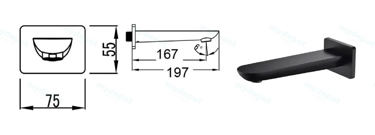 Kara Matt Black Bath Spout Lead Free view 2