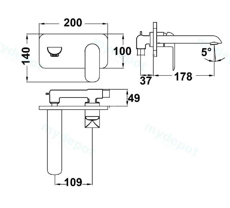 Kara Matt Black Wall Basin Mixer Lead Free view 2