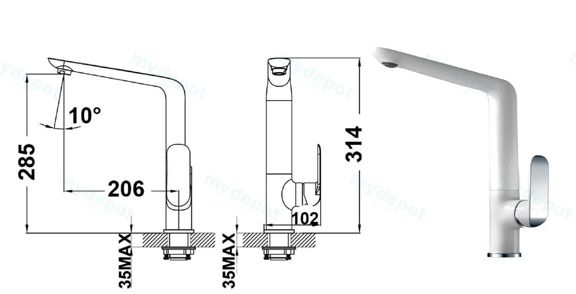 Kara Sink Mixer(Chrome & White) view 2