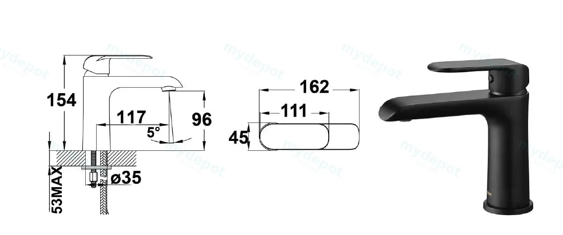Kara Matt Black Basin Mixer Lead Free view 2