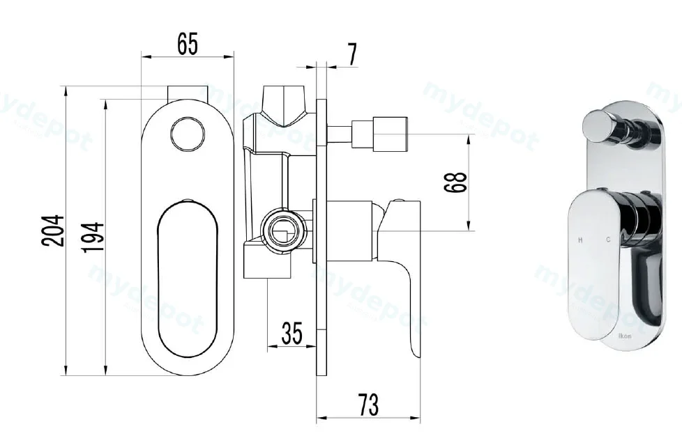 Banda Wall Mixer with Diverter (Chrome) view 2