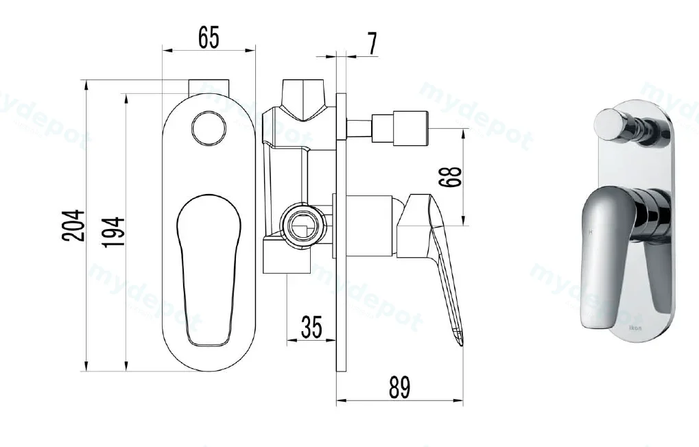 Sulu Wall Mixer with Diverter(Chrome) view 2