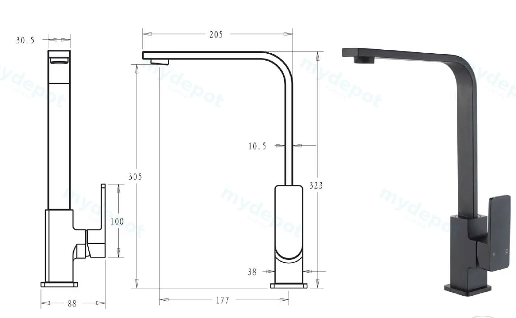 Ceram Sink Mixer(Matt Black) view 2