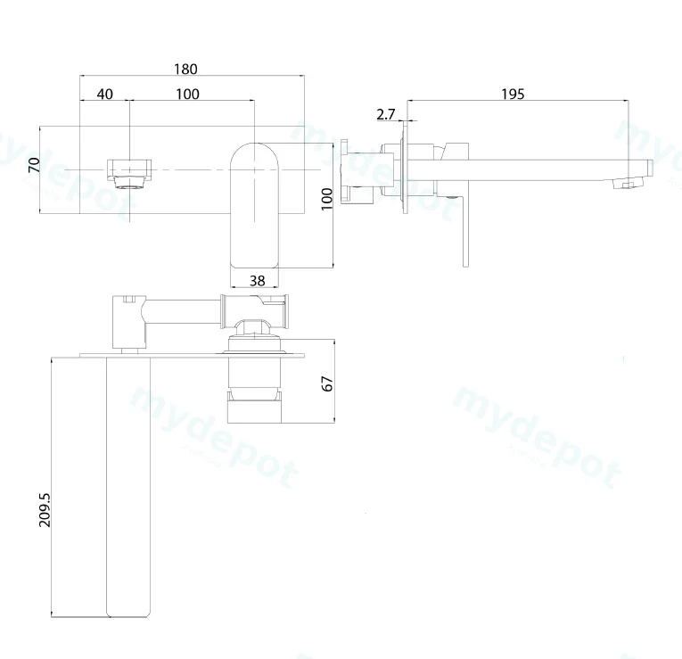 Flores Wall Basin Mixer(Matt Black) view 2