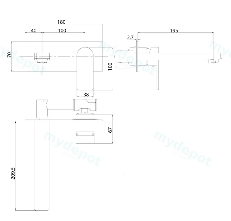 Flores Wall Basin Mixer(Brushed Nickel) view 2