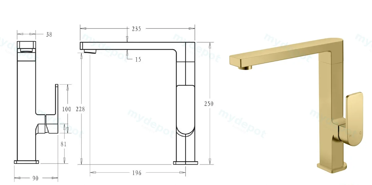 Flores Sink Mixer(Brushed Gold) view 2