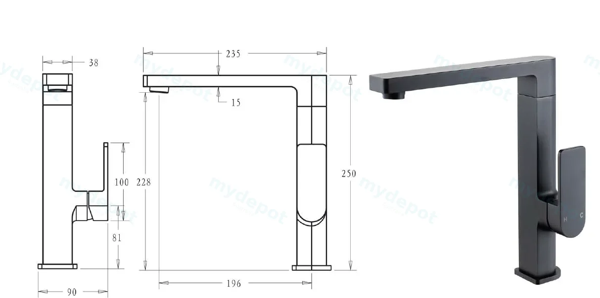 Flores Sink Mixer(Matt Black) view 2