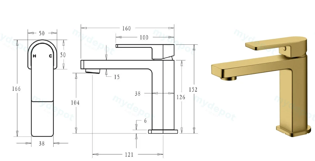 Flores Basin Mixer(Brushed Gold) view 2