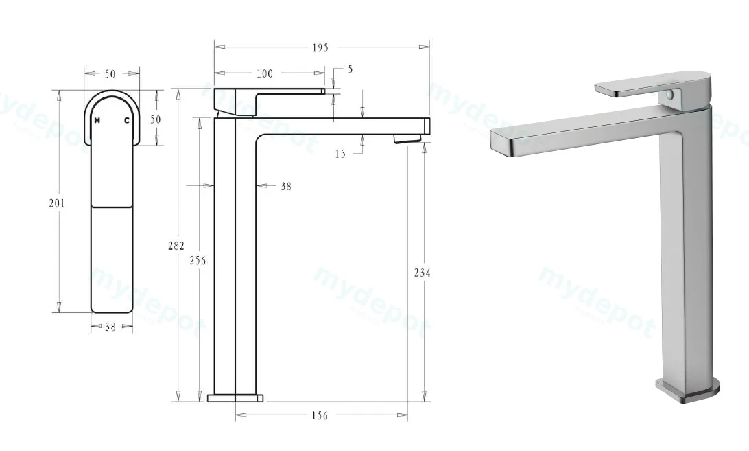 Flores High Rise Basin Mixer(Brushed Nickel) view 2
