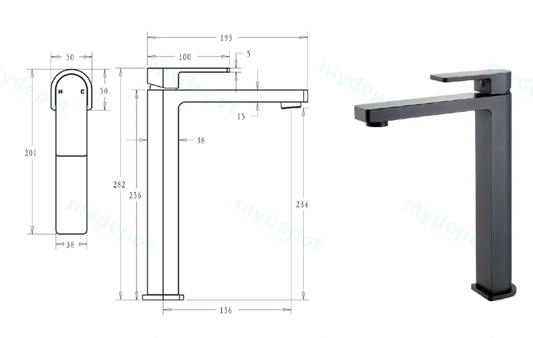 Flores High Rise Basin Mixer(Matt Black) view 2