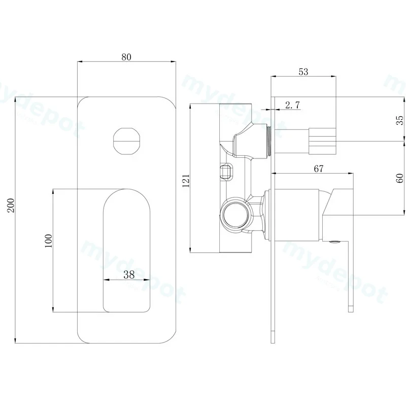 Flores Wall Mixer with Diverter(Brushed Nickel) view 2