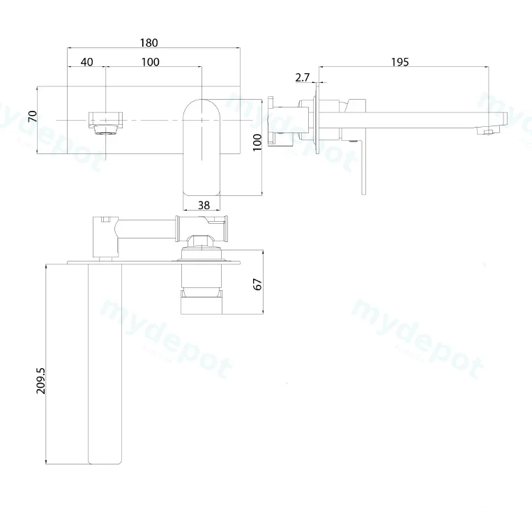 Flores Wall Basin Mixer(Chrome) view 2